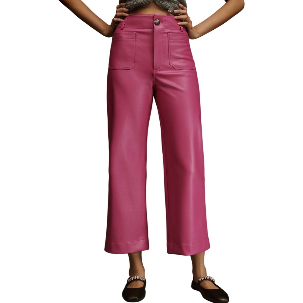 Anthropologie Maeve Colette Faux Leather Wide Leg Cropped Pants Pink Size 20W